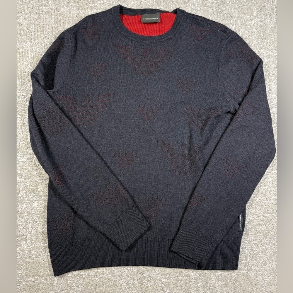 Emporia Armani Black Red CrewNeck Sweater Wool? Mens Size Medium